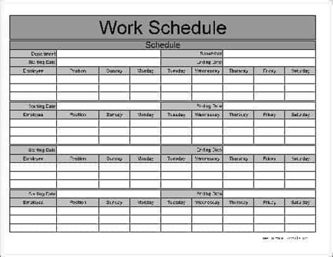 Work Schedule Templates Word Excel Fomats