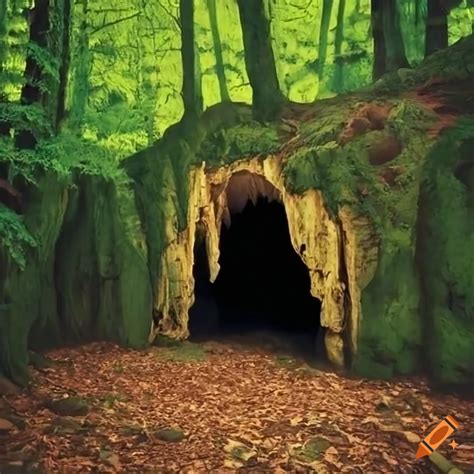 Forest Cave Surrounded By Trees