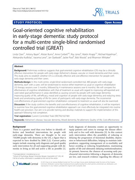 Pdf Goal Oriented Cognitive Rehabilitation In Early Stage Dementia