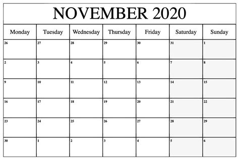 2020 November Calendar Calendar Printables Printable Calendar
