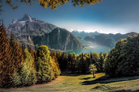 Austria Lake Mountains Trees Autumn Beauty Wallpapers Hd Desktop