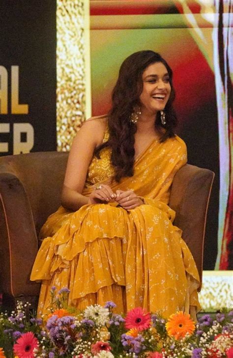 Keerthy Suresh Winds Up Svp Promotions In A Mustard Ruffle Saree