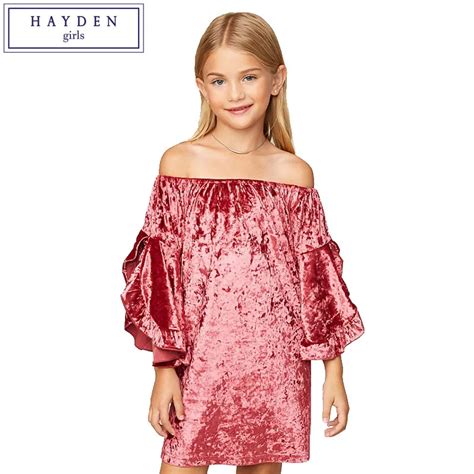 Hayden Girls Velvet Dress 7 To 14 Years Teenage Girls Off Shoulder