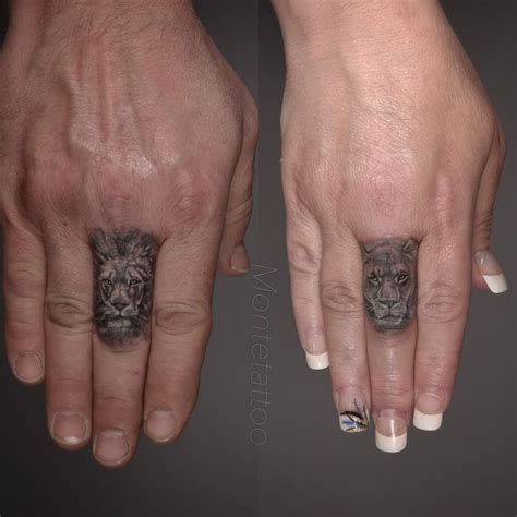 Lion Lioness Finger Black Grey Wildlife Tattoo Realism Lion And