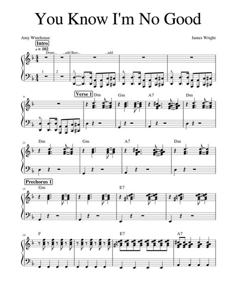 You Know I M No Good Amy Winehouse Sheet Music For Piano Solo
