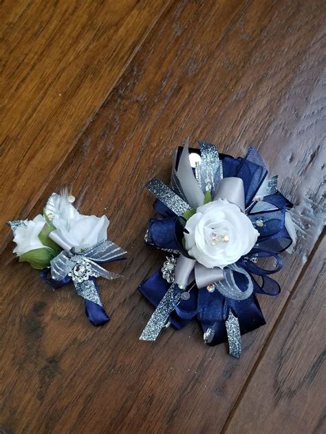 Navy Blue And Silver Corsage Set From Hen House Designs