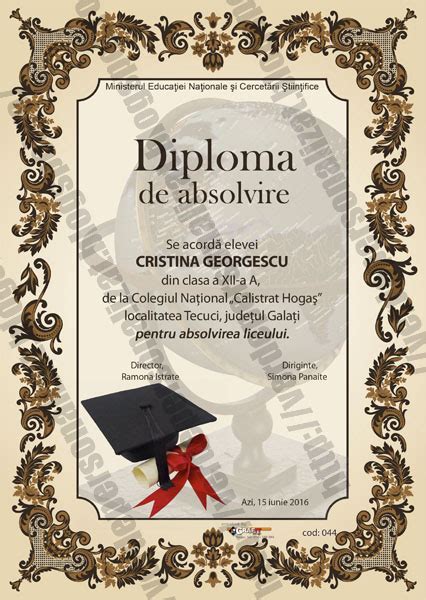 Verde Personalizat Diploma Scolara Model S044