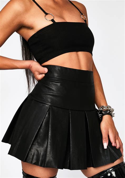 Faux Leather Pleated Mini Skirt Black Dolls Kill
