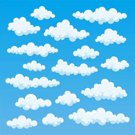 Conjunto De Nubes De Dibujos Animados Sobre Fondo De Cielo Azul