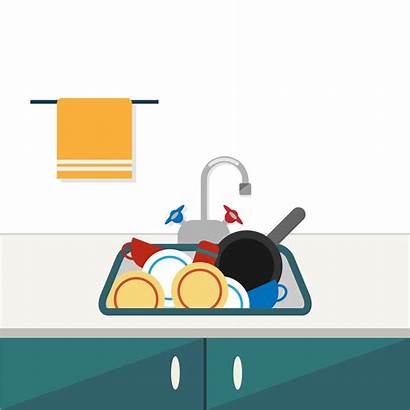 Sink Clipart Dishes Kitchen Cartoon Towel Scene