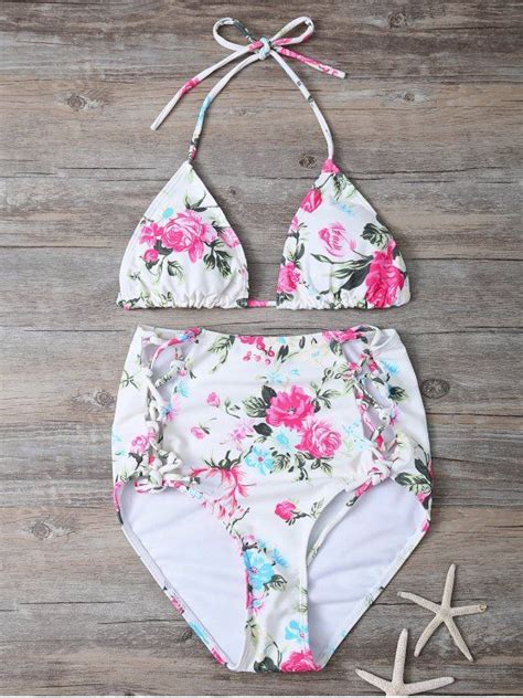 Floral Lace Up High Waisted Bikini Set In FLORAL S ZAFUL
