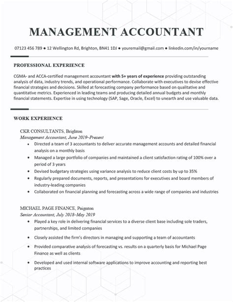 Management Accountant Cv Example And Skills Free Download