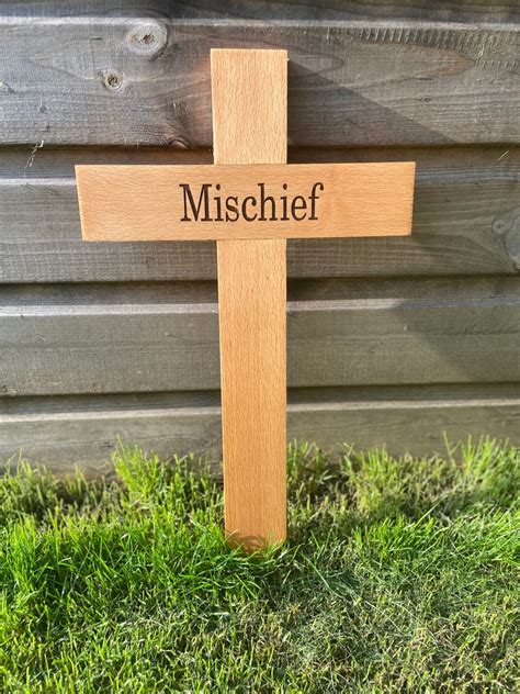 Oak Memorial Cross With Free Engraved Plaque Grave Marker Etsy