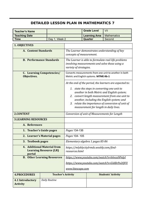 Grade Th Cot Detailed Lesson Plan Docx Detailed Lesson Plan In My XXX