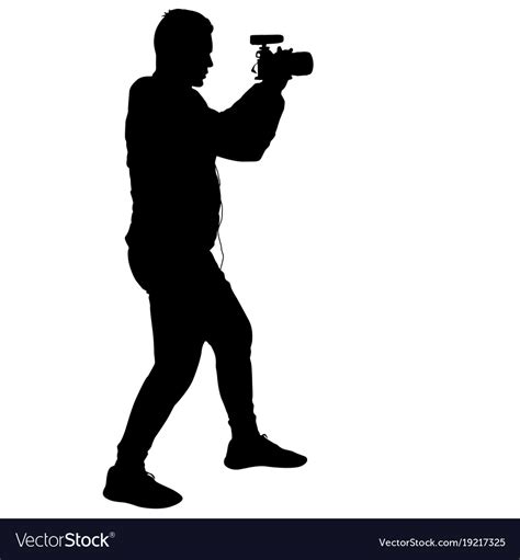 Cameraman With Video Camera Silhouettes On White Vector Image