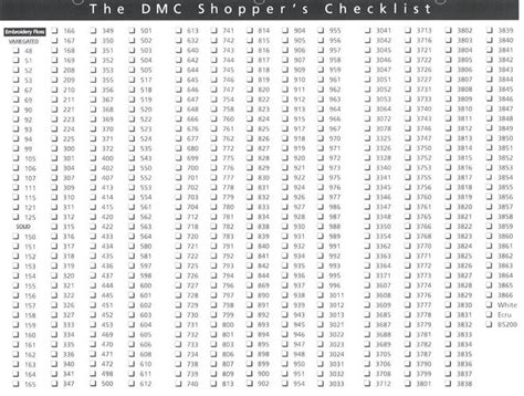 Checklist Free Printable Dmc Color Chart Printable Templates