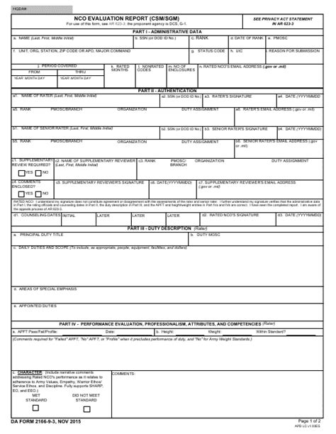 Da Form 2166 9 3 Fill Out Sign Online And Download Fillable Pdf