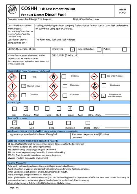 Coshh Risk Assessment Template In Word And Pdf Formats