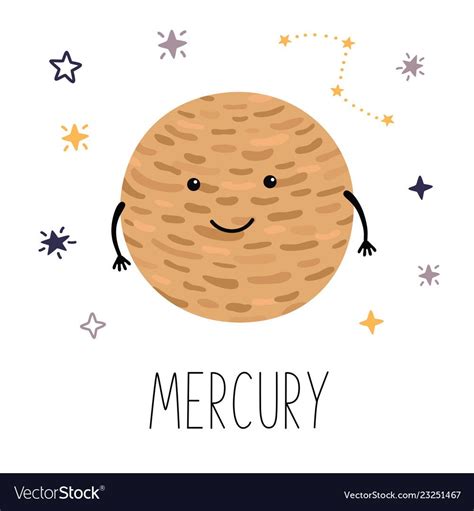 Cute Planet Mercury Planet With Hands And Eyes Vector Illustration