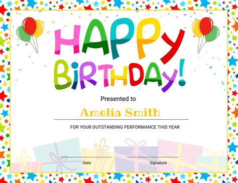 Free Printable Happy Birthday Certificate Printable P