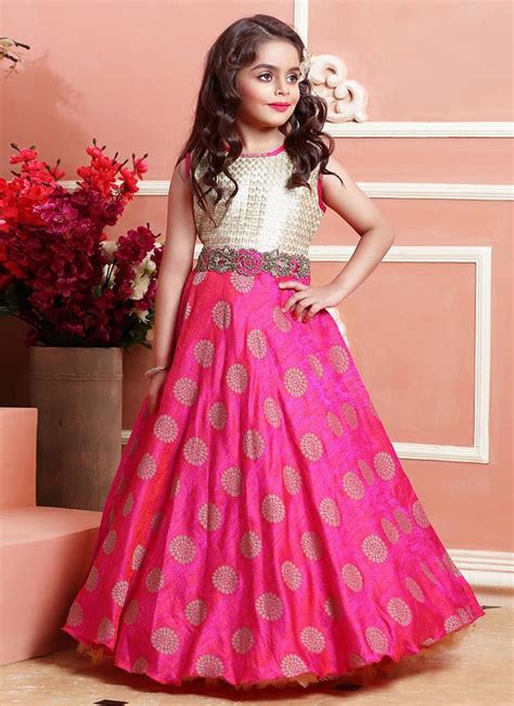 Buy Pink N Beige Art Silk Kids Gown Online From The Wide Collection Of
