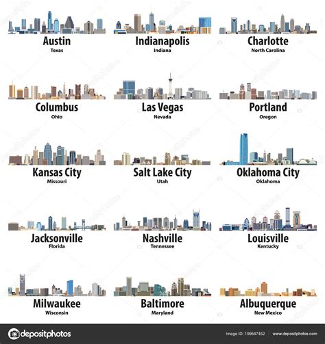 Vector Collection United States Cities Skylines Icons — Stock Vector