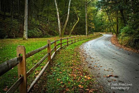 Winding Country Road In Autumn Landscape Photograph Fence On