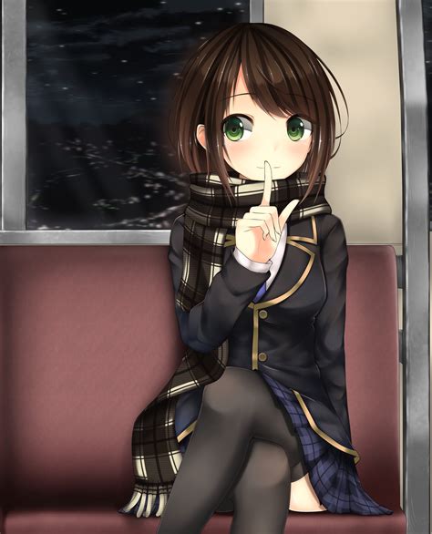 Wallpaper Night Anime Girls Short Hair Brunette Green Eyes