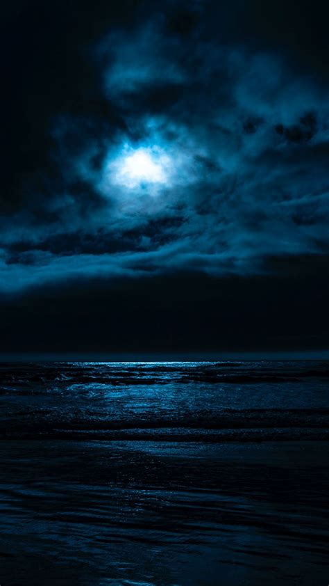 Clouds Moon Light Night Sea Dark 1080x1920 Wallpaper Blue Sky