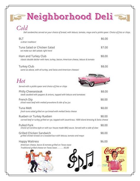 Menu Of Pink Cadillac Diner In Natural Bridge Va 24578