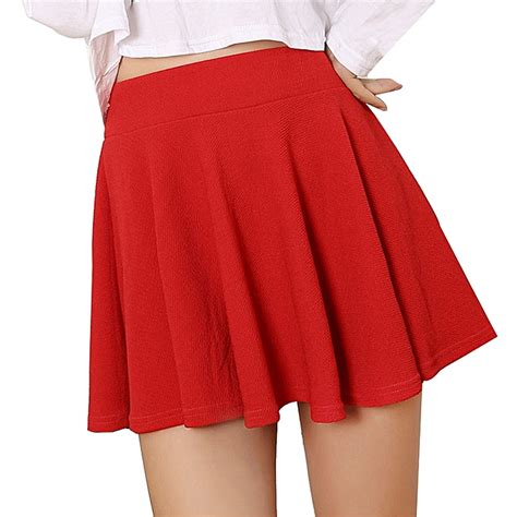 Eissely Women Lady High Waist Plain Skater Flared Pleated