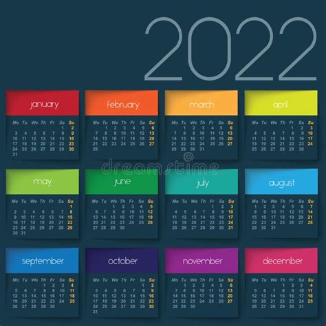2022 Calendar With Squares Stock Vector Illustration Of Monthly