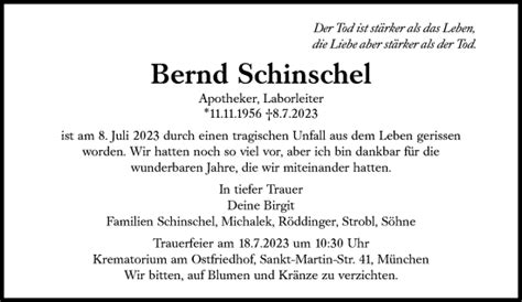 Traueranzeigen Von Bernd Schinschel Sz Gedenken De