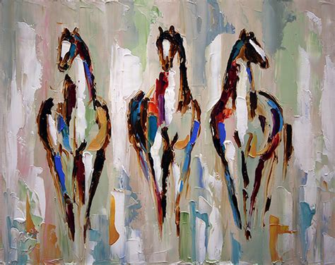 Three Remain Contemporary Abstract Horse Paintings By Texas Artist
