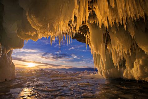 Russia Lake Winter Sunrise Sunset Baikal Ice Nature