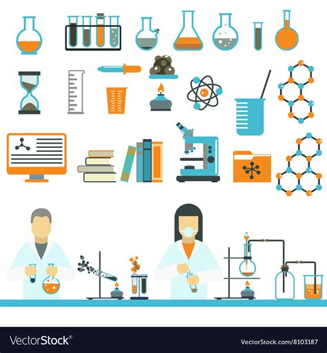 Laboratory Symbols Science And Chemistry Icons Vector Image