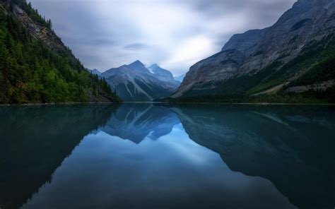 Canada Landscape Lake Mountains Reflection Calm Nature Wallpaper