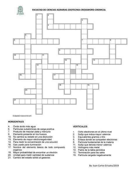 Crossword Chemical Crucigrama De Repaso 1 2 3 4 5 6 7 8 9 10 11 12