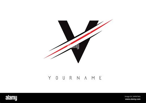 V Letter Logo Design Cutted In The Middle With A Red Line And With