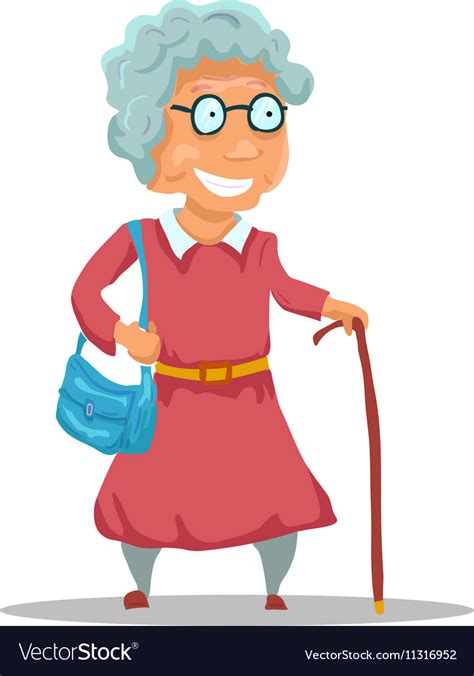 Cartoon Old Lady Character Isolated On White Vector Image