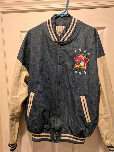 Disneyland Donald Duck 60th Birthday Varsitydenim Leather Jacket Xl