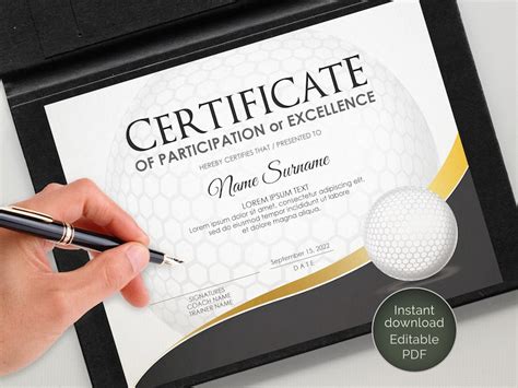Editable Golf Certificate Template Sport Certificate Award Etsy