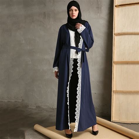 Muslim Lace Maxi Dress Open Abaya Flower Cardigan Long Robes Tunic Kimono Jubah Middle East