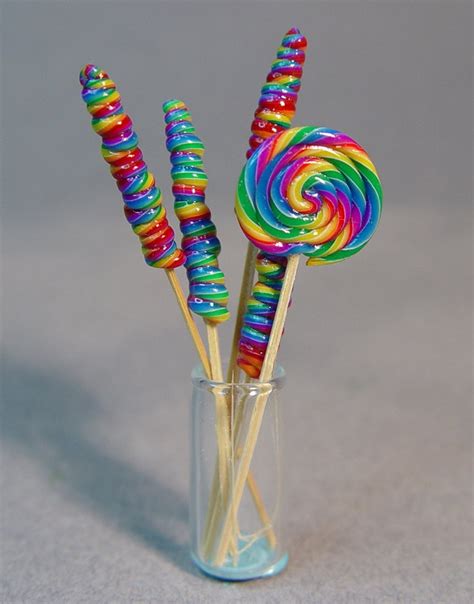 Dollhouse Scale Miniature Lolly Pop Set 4 Polymer Clay Crafts Doll
