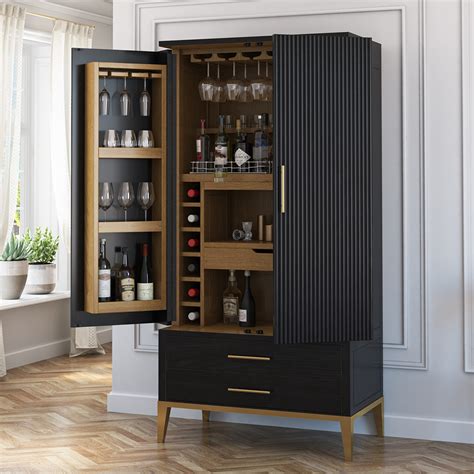 Laussane 2 Tone Solid Wood Modern Tall Black Bar Cabinet Armoire