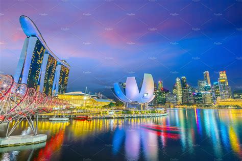 Singapore Downtown Skyline Featuring Singapore Skyline And Night
