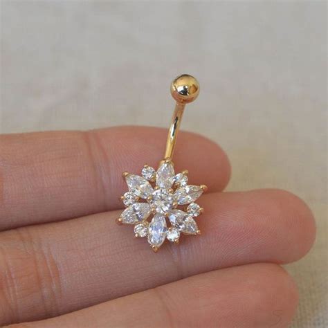 Bellybutton Rings Stunning Diamond Flower Belly Button Ring 14k Gold