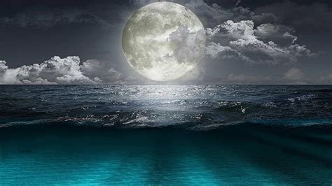 720p Free Download Full Lit Moon Over The Ocean Sea Nights Sky