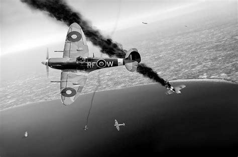 Raf Spitfires In Channel Dogfight Black And White Version Photograph By