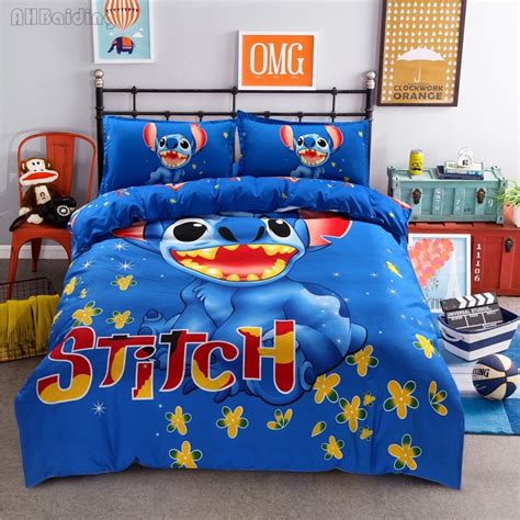Cartoon Stitch Bedding Set Cute Children Cotton Duvet Cover Bed Sheet